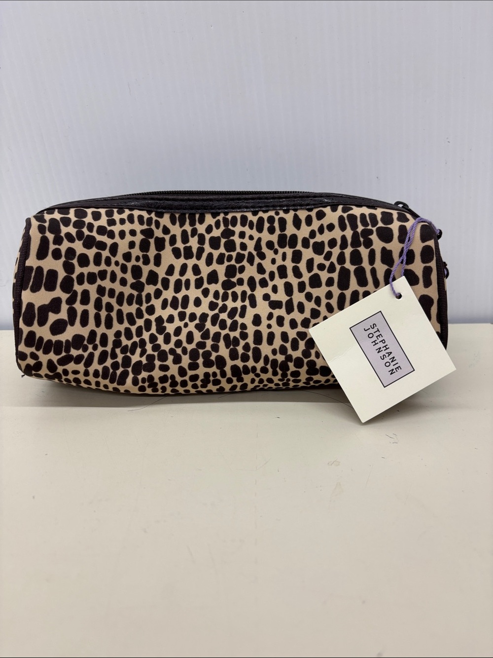 Stephanie Johnson Beige and Black Leopard Print Cosmetic Pouch